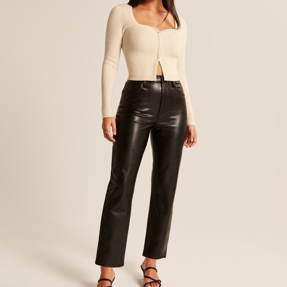 Abercrombie & Fitch Curve Love Vegan Leather Ankle Straight Pant 12R 31R